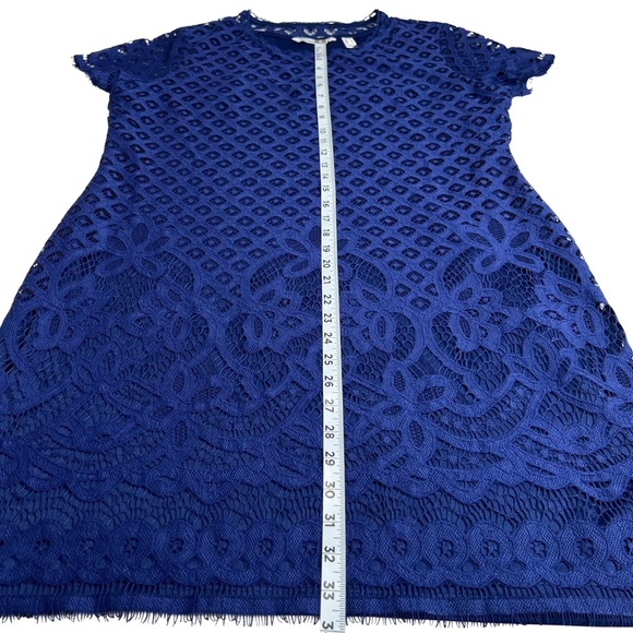 Isaac Mizrahi Dress Stretch Lace Sheath Short Sleeve Navy Blue US Medium M - Picture 13 of 16